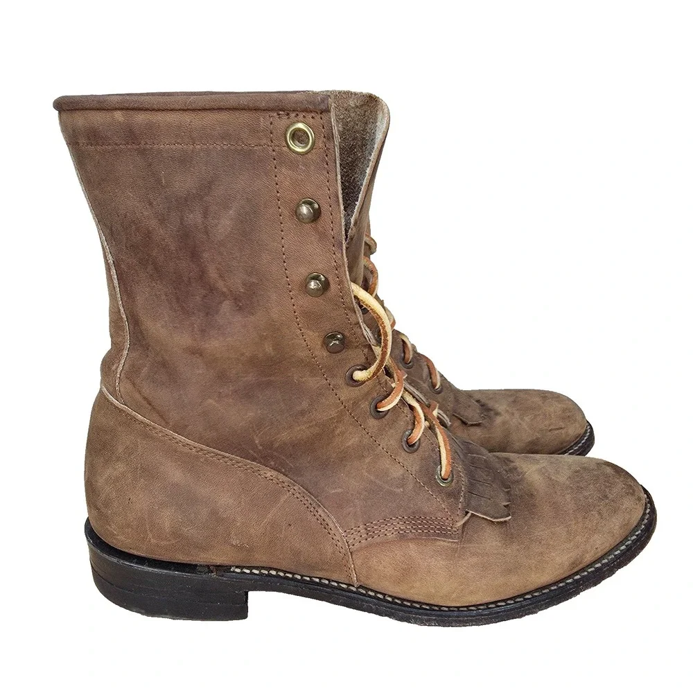 Justin Boots Womens 8.5 B Brown Leather Western Kiltie Cowgirl Roper Botas L575